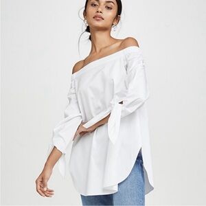 TIBI Satin Poplin Off The Shoulder Top White